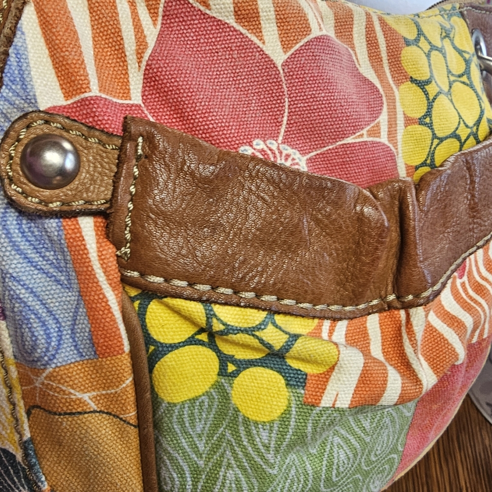 Fossil Multicolor Patchwork Floral Canvas Bag Wit… - image 7